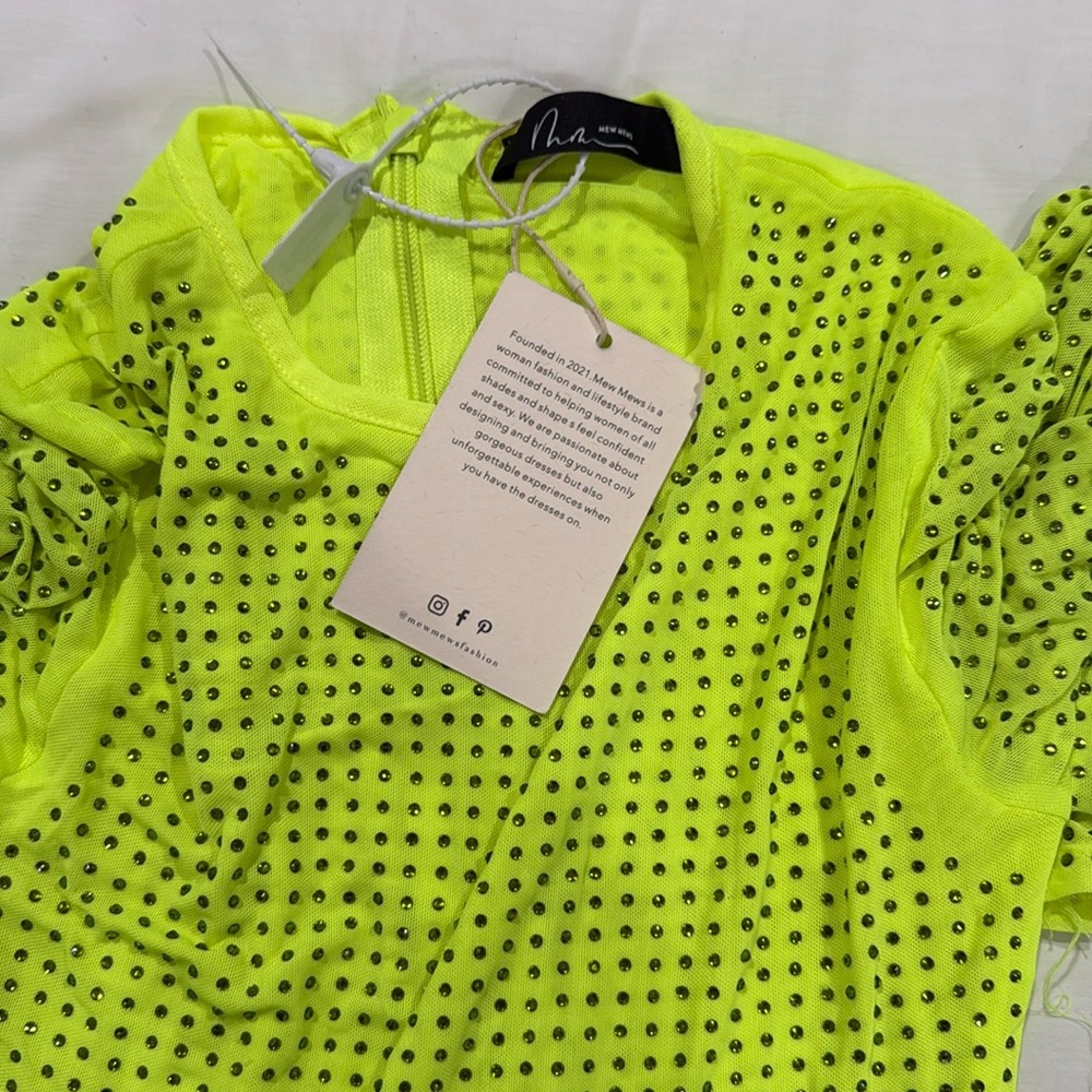 NWT Mew Mews Neriah Crystal‎ Embellished Mini Dress In Green - Picture 7 of 17